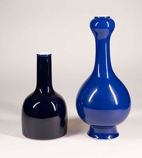 Two Chinese Blue-Glazed Porcelain Vases