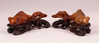 Pair of Chinese Carved Horn Fish