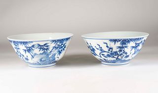 Pair of 'Three Friends of Winter' Porcelain Bowls