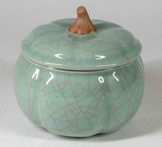 Crackle Glazed Celadon Covered Bowl