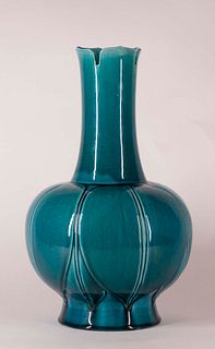 Deep Turquoise Paneled Bottle Vase