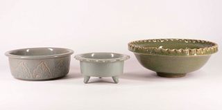 Three Chinese Green Glazed Pottery Bowls