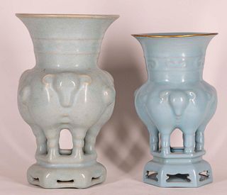 Two Chinese Celadon Porcelain Water Buffalo Vases