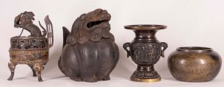 Three Chinese Iron Censers and Japanese Vase