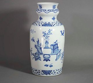 Large Blue and White Porcelain 'Antiquities' Vase