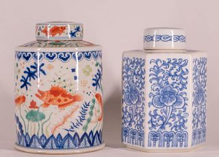 Two Covered Porcelain Tea Canisters