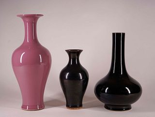 Three Chinese Monochrome Glazed Porcelain Vases