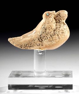 Chavin Bone Figural of Duck & Duckling, Turquoise Eyes