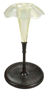 Tiffany Favrile Trumpet Vase with Bronze Base