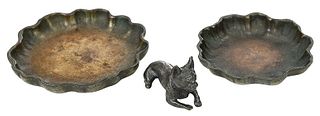 Two Tiffany Studios Bronze Trays, Small Dog