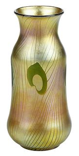 Aurene Green and Gold Art Glass Vase