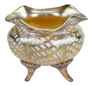 Quezal Iridescent Art Glass Footed Bowl