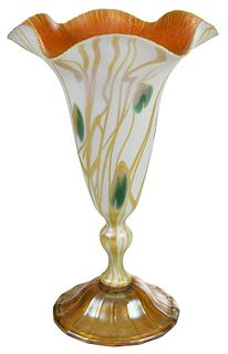 Quezal Iridescent Art Glass Pedestal Vase