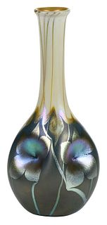 Quezal Hooked Feather Art Glass Vase