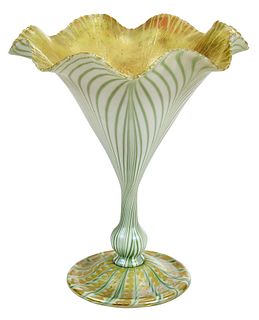 Quezal Trumpet Form Art Glass Vase