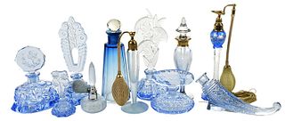 Set of Six Pale Blue Perfume Bottles, Five Others