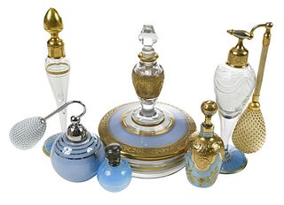 Six Art Glass Perfume Bottles and Atomizers