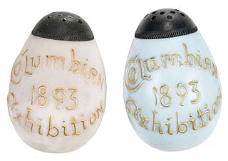 Two Libbey Souvenir Glass Egg Form Salt Shakers