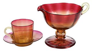 Libbey Amberina Glass Creamer, Cup and Saucer