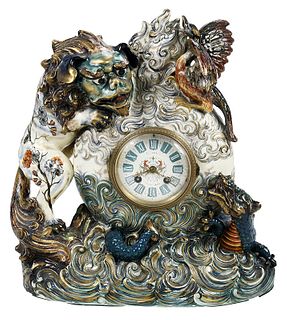 Keller & Guerin Faience Pottery Mantel Clock