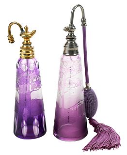 Two French Cameo Glass Amethyst Atomizers