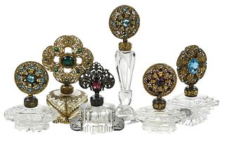 Six Perfumes with Gilt and Jeweled Stoppers