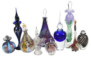 Ten Assorted Art Glass Studio Perfume Bottles 