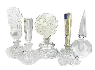 Five Czech Clear Glass Perfume Bottles