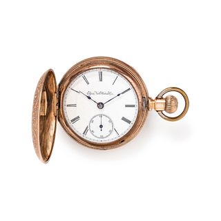 ELGIN, GOLD-FILLED HUNTER CASE POCKET WATCH WITH FOB CHAIN