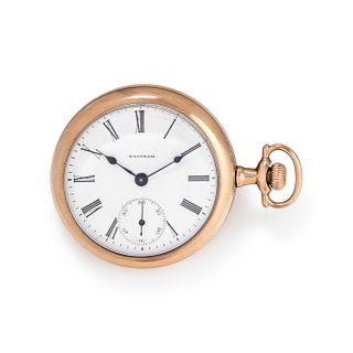 WALTHAM, GOLD-FILLED OPEN FACE POCKET WATCH WITH FOB CHAIN