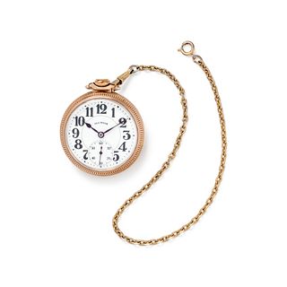 ILLINOIS WATCH CO., GOLD-FILLED OPEN FACE POCKET WATCH WITH FOB CHAIN