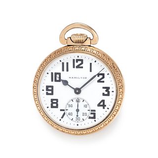 HAMILTON, GOLD-FILLED OPEN FACE POCKET WATCH