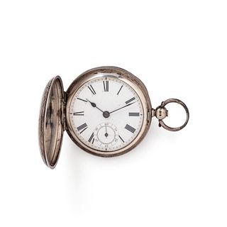 STERLING SILVER HUNTER CASE POCKET WATCH WITH FOB CHAIN