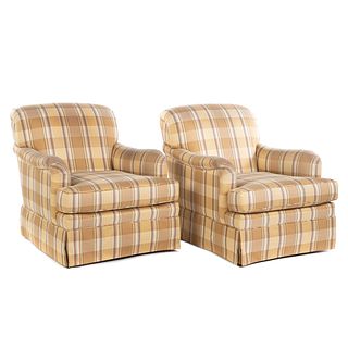 Pair of Kravet Upholstered Swivel Arm Chairs
