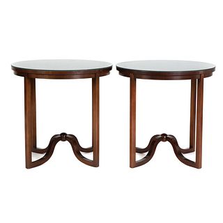 Pair of Baker Mahogany Round Occasional Tables