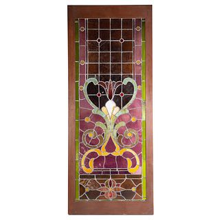 Large American Arts & Crafts Leaded Glass Panel