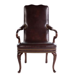 Hancock & Moore Queen Anne Style Leather Arm Chair