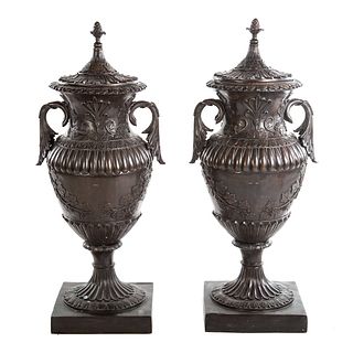 Pair of Leonardo Rossi Large Bronze Urns