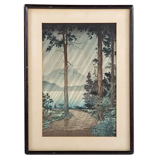 Tsuchiya Koitsu. "Rain at Lake Hakone," woodblock