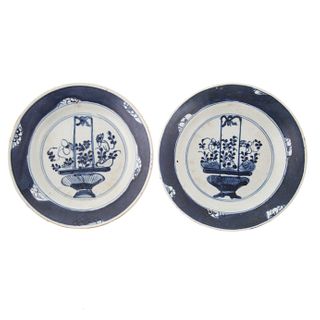 Pair of Chinese Export Blue/White Plates