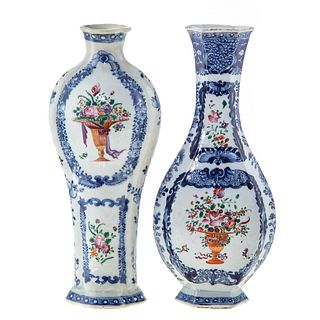Two Chinese Export Blue/White, Famille Rose Vases