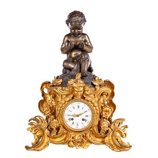 Napoleon III Bronze Figural Mantel Clock, Deniere