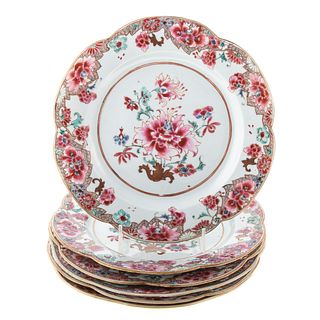 Six Chinese Export Famille Rose Plates