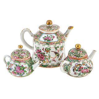 Three Chinese Export Rose Medallion Miniature Teapots