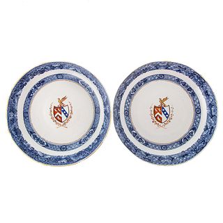 Pair of Chinese Export Armorial Soup Plates