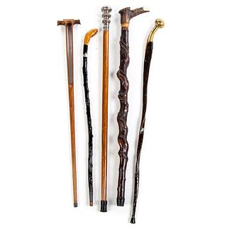Five Assorted Wood Canes & Walking Sticks