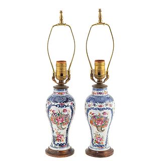 Pair of Chinese Export Famille Rose Jar Lamps