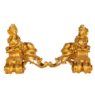 Pair of French Empire Gilt Bronze Sphinx Chenets