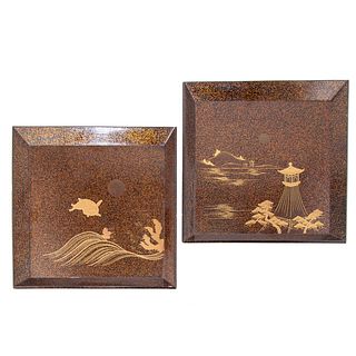 Pair of Japanese Gold Dust Lacquer Plaques