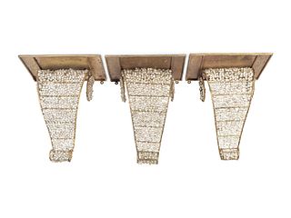 Three Neoclassical Style Gilt-Metal and Beaded Glass Brackets
Height 14 1/2 x width 12 x depth 8 inches.